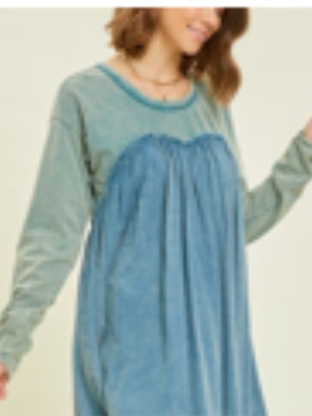 Casual Two-Tone Blue Mix Long-Sleeve Dress